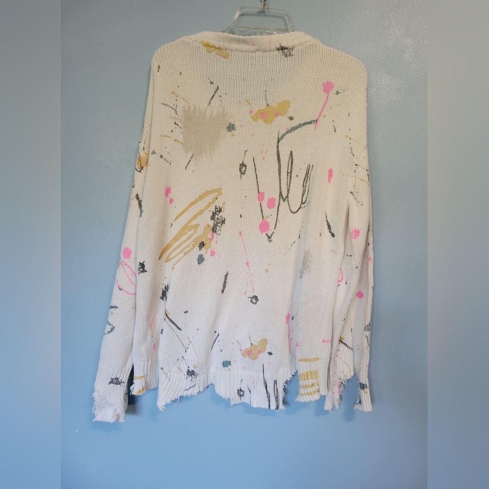 ZARA Knit Distressed Splatter Paint Oversized Sweater S - Picture 4 of 8